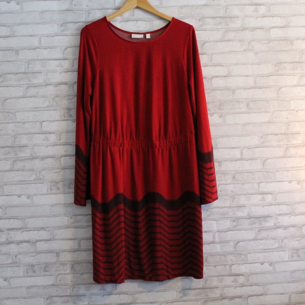 Red Flowy Long Sleeve Dress XL Elastic Waist Work